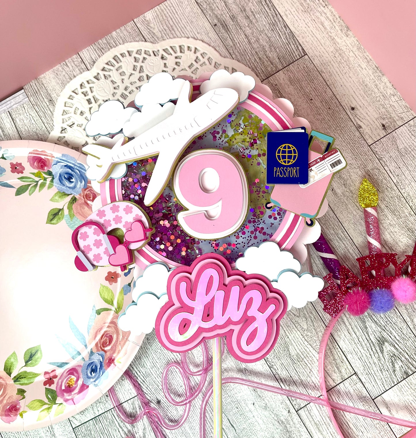 Adventure Awaits cake topper, Adventure Begins party, Time flies cake topper, Travel cake topper, First flight