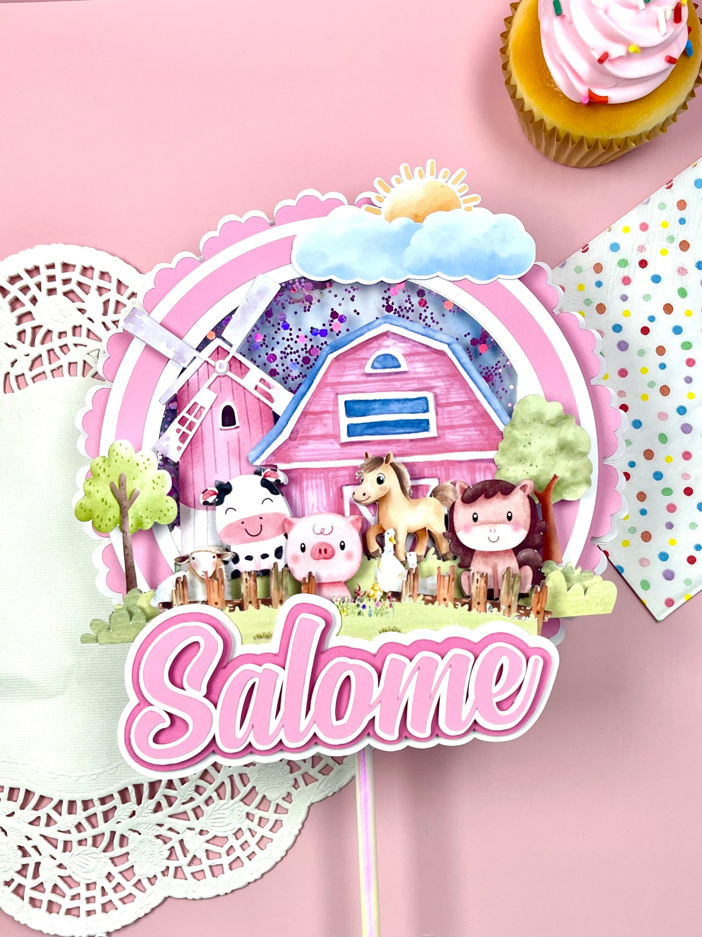 Personalized and Farm Animals Cake Topper with Name | Barnyard Birthday Party Decoration | Custom Farm Theme Kids Party Supplies