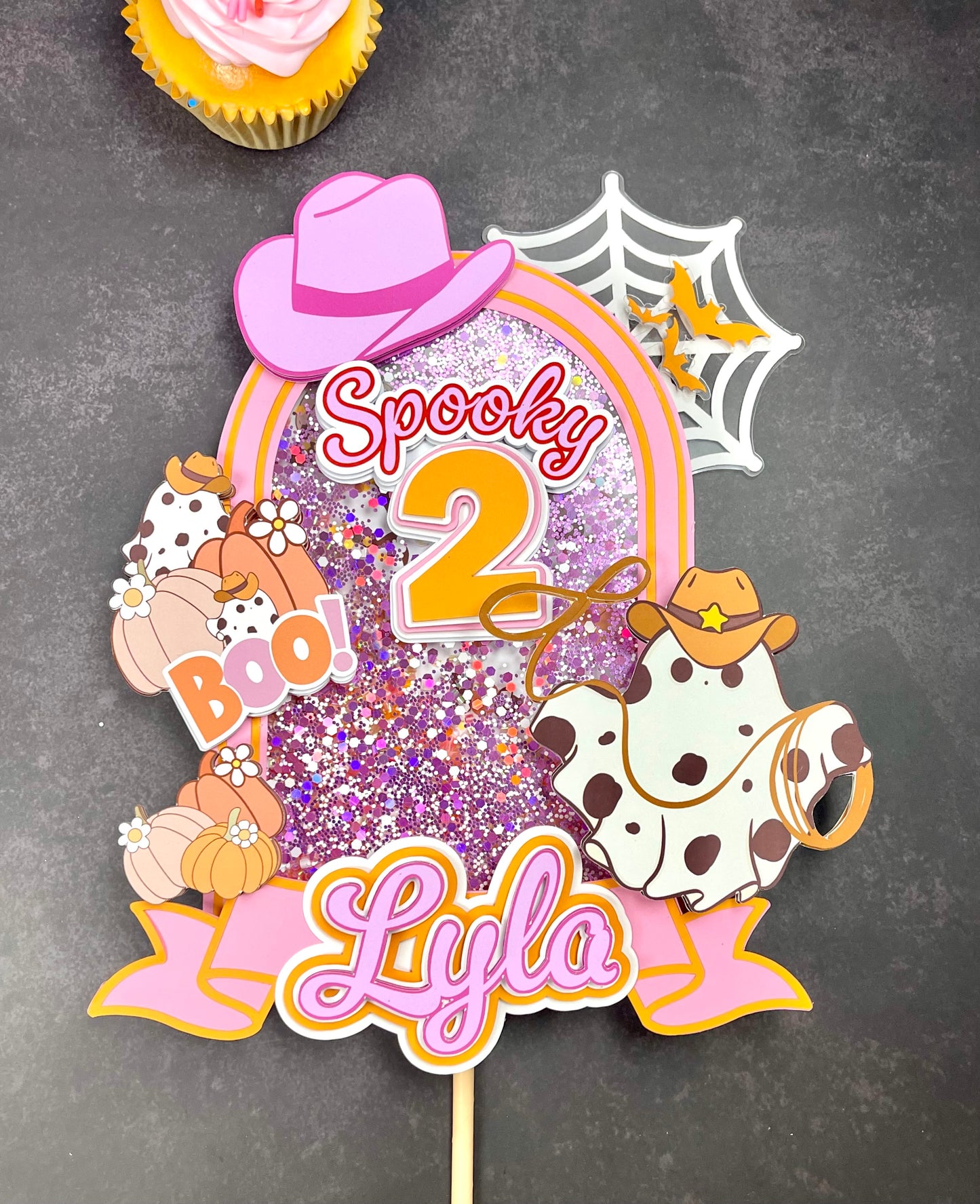Spooky Cowgirl Birthday Cake Topper – Halloween Cowgirl Party Decor, Pink Western Birthday Topper, Personalized Name Cake Decoration