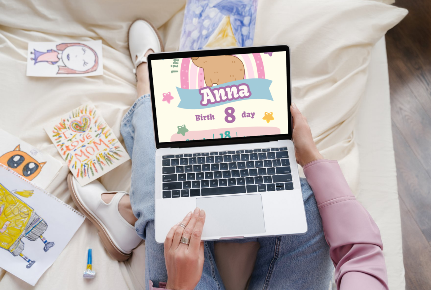 Capybara Birthday Invitation Template | Cute Kawaii Pastel Rainbow Party Invite | Editable Canva Digital Download