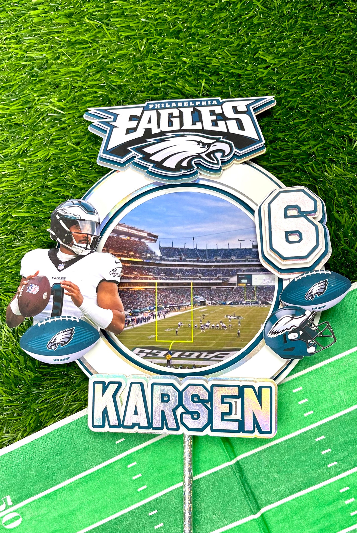 Eagles Personalized Philadelphia Eagles Football Cake Topper – Custom Name & Age – NFL Birthday Party Decoration