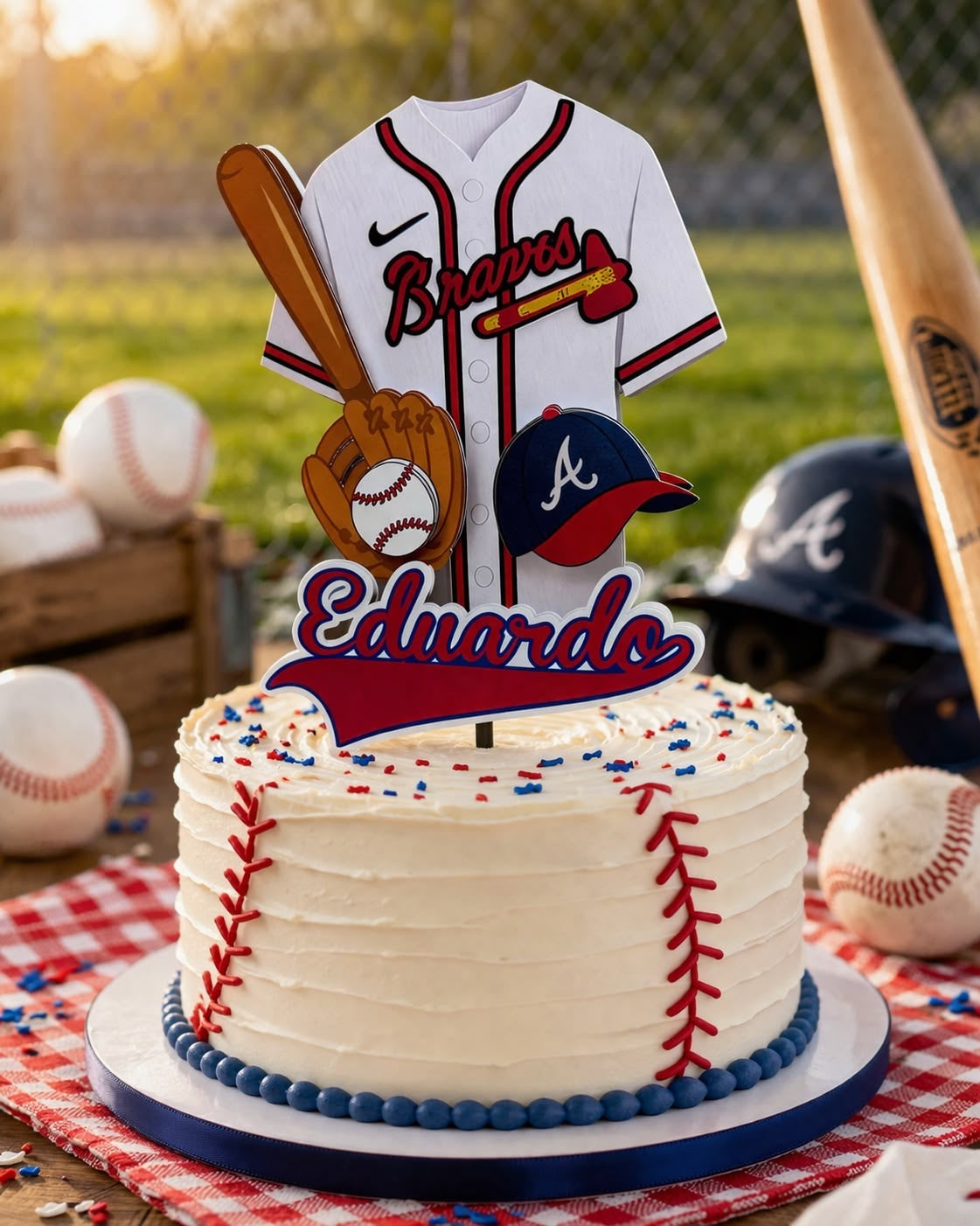 Custom Baseball Cake Topper with Name | Atlanta Braves Inspired Birthday Decor | Personalized Sports Party Cake Topper
