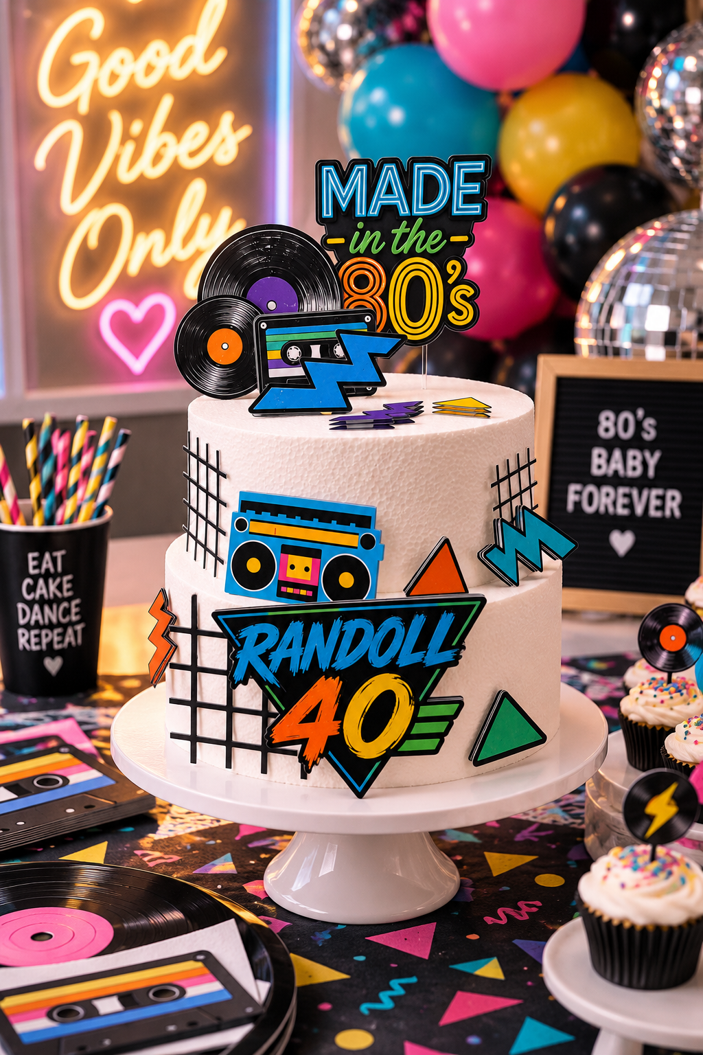 Personalized 80s Cake Decorations – Custom Name & Age