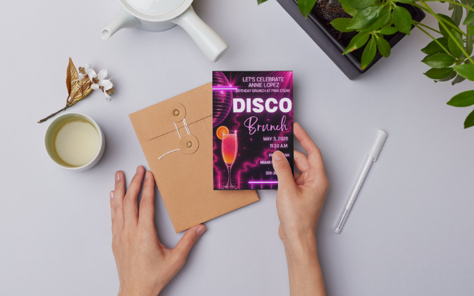 Disco Brunch Birthday Invitation | Pink Disco Party Invitation | Disco Birthday Brunch | Editable Canva Template | Instant Download