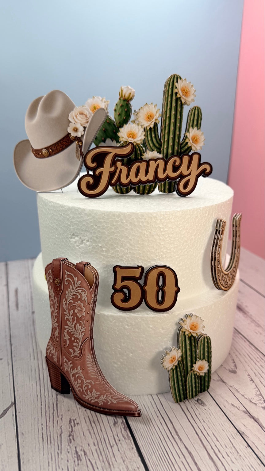 Real photo of personalized western cake decorations with Francy and age 50