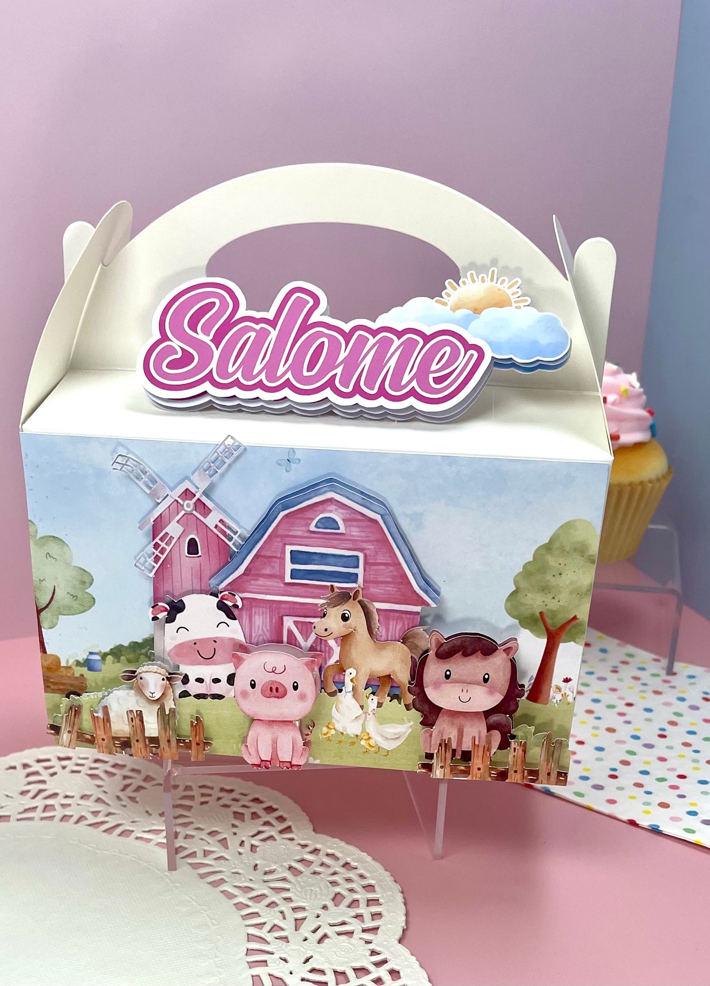 Farm Animals Party Favor Box | Personalized Barnyard Treat Box with Name | Cute Pastel Farm Theme | Handmade Party Decoration for Kids