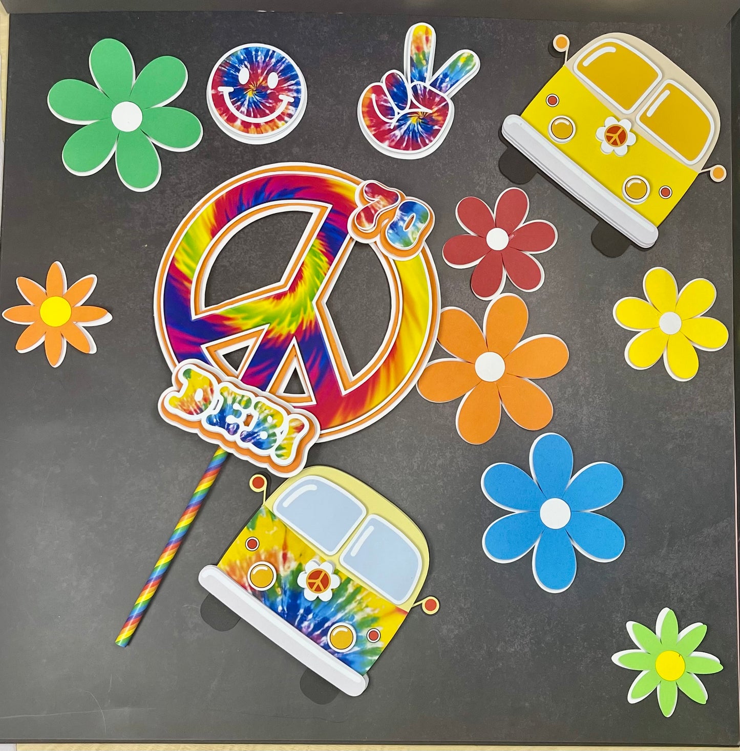 Combi decoration for cake //Groovy // 70's // hippie // Retro // Van // Combi // Cumpleaños maravilloso, Groovy One Birthday Decor, Retro Party