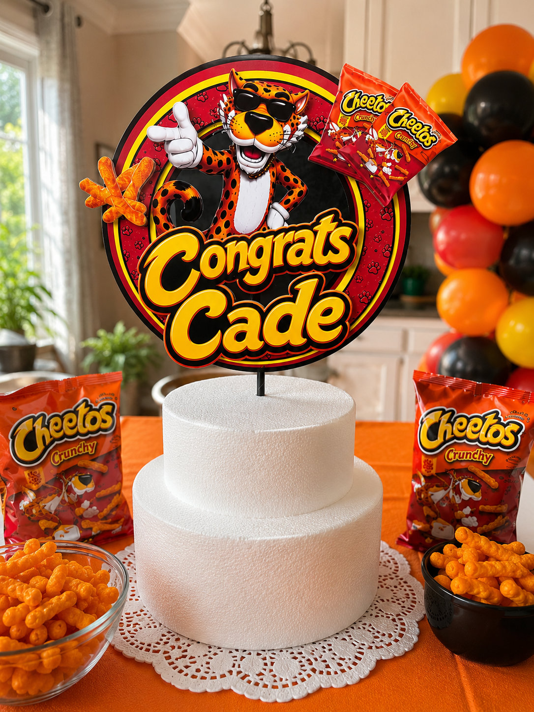 Personalized Cheetos Cake Topper | Chester Cheetah Birthday Party Decoration | Custom Name Cheetos Theme Cake Topper