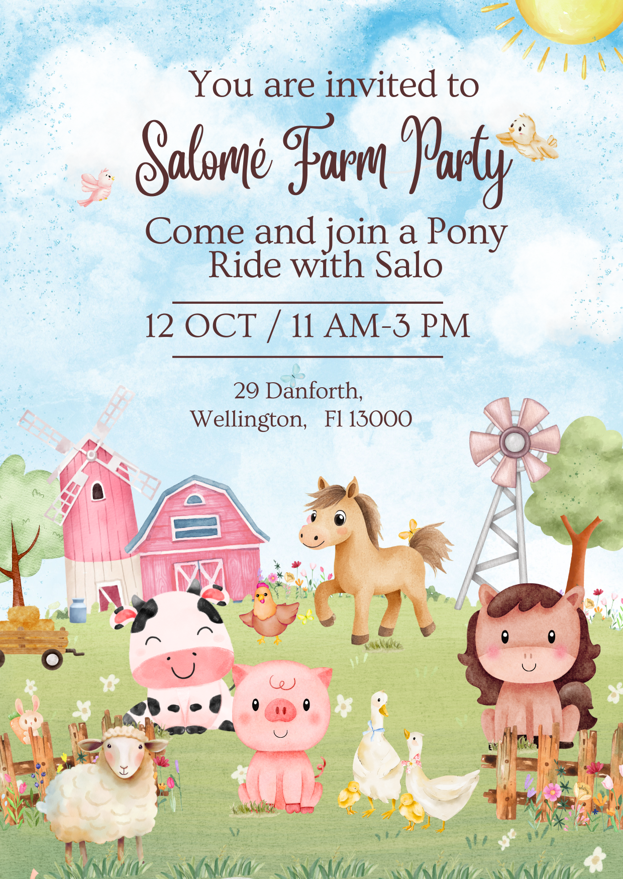 Editable Farm Birthday Invitation | Farm Animal Party | Pony Ride Theme | Canva Template | Instant Download