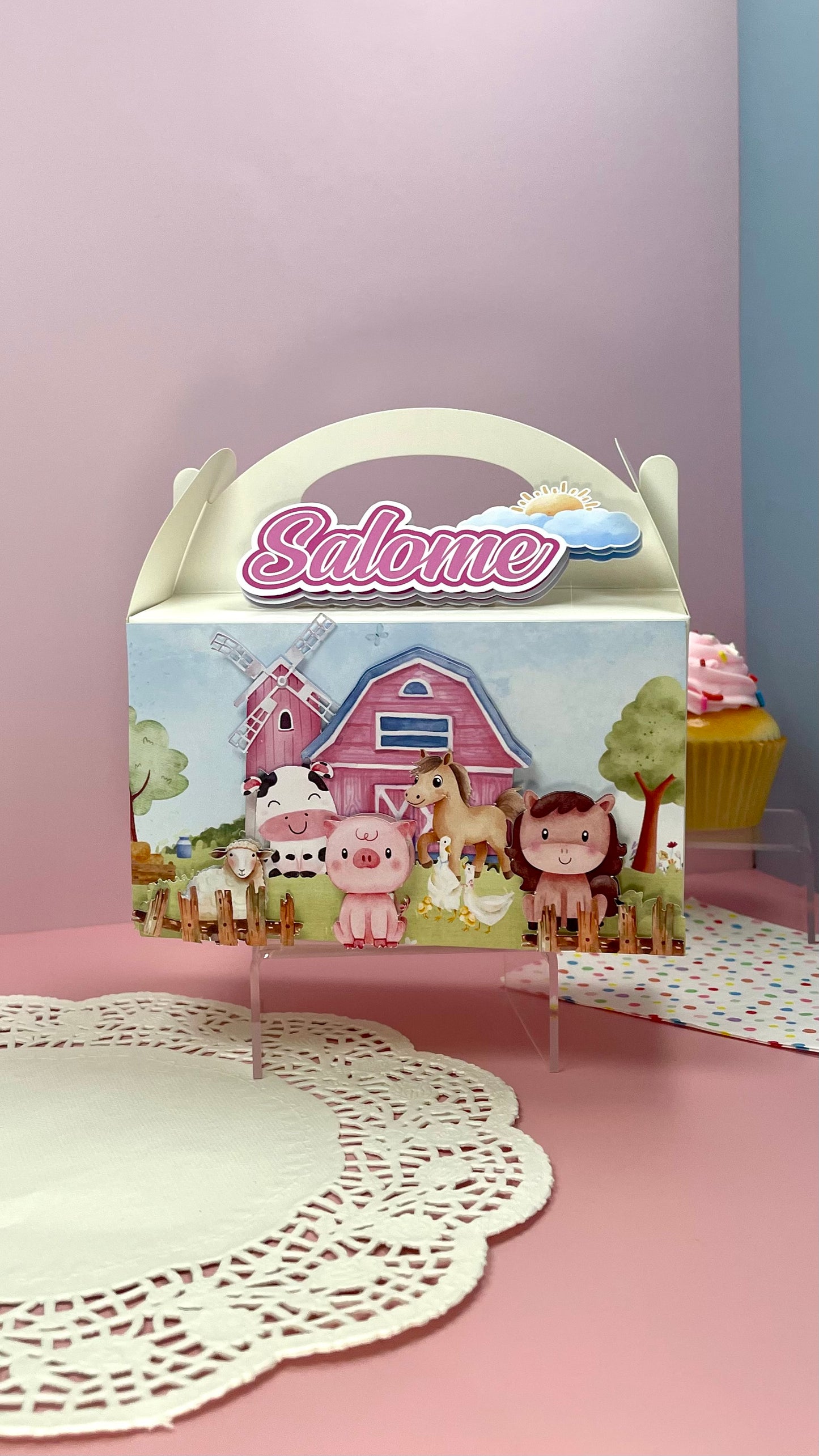 Farm Animals Party Favor Box | Personalized Barnyard Treat Box with Name | Cute Pastel Farm Theme | Handmade Party Decoration for Kids