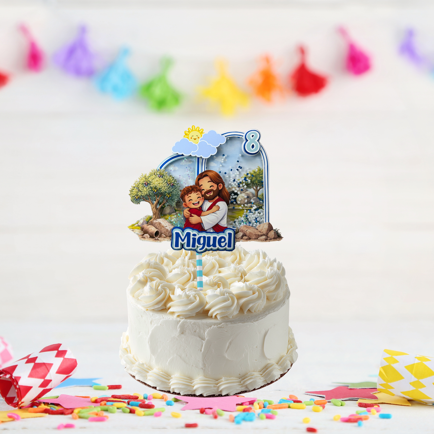 Jesus Birthday Cake Topper for Boys – Personalized Name & Age | Christian Party Decoration