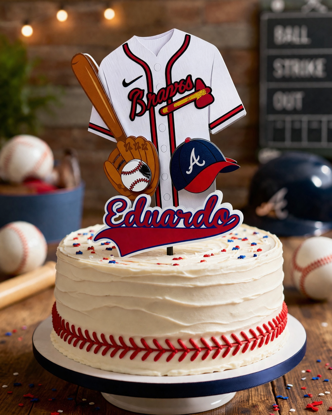 Custom Baseball Cake Topper with Name | Atlanta Braves Inspired Birthday Decor | Personalized Sports Party Cake Topper