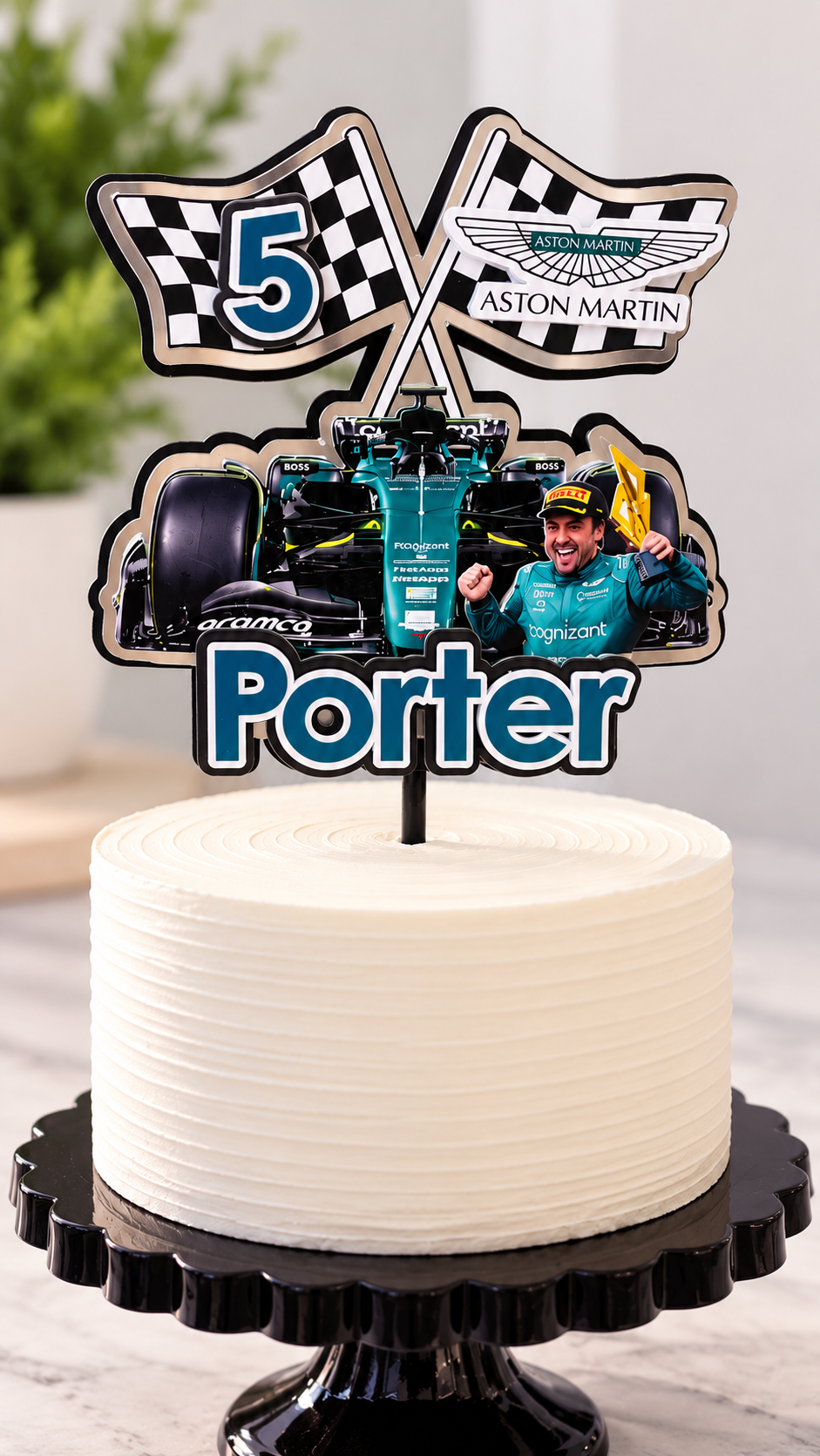 Personalized Aston Martin F1 Racing Cake Topper – Custom Name & Age