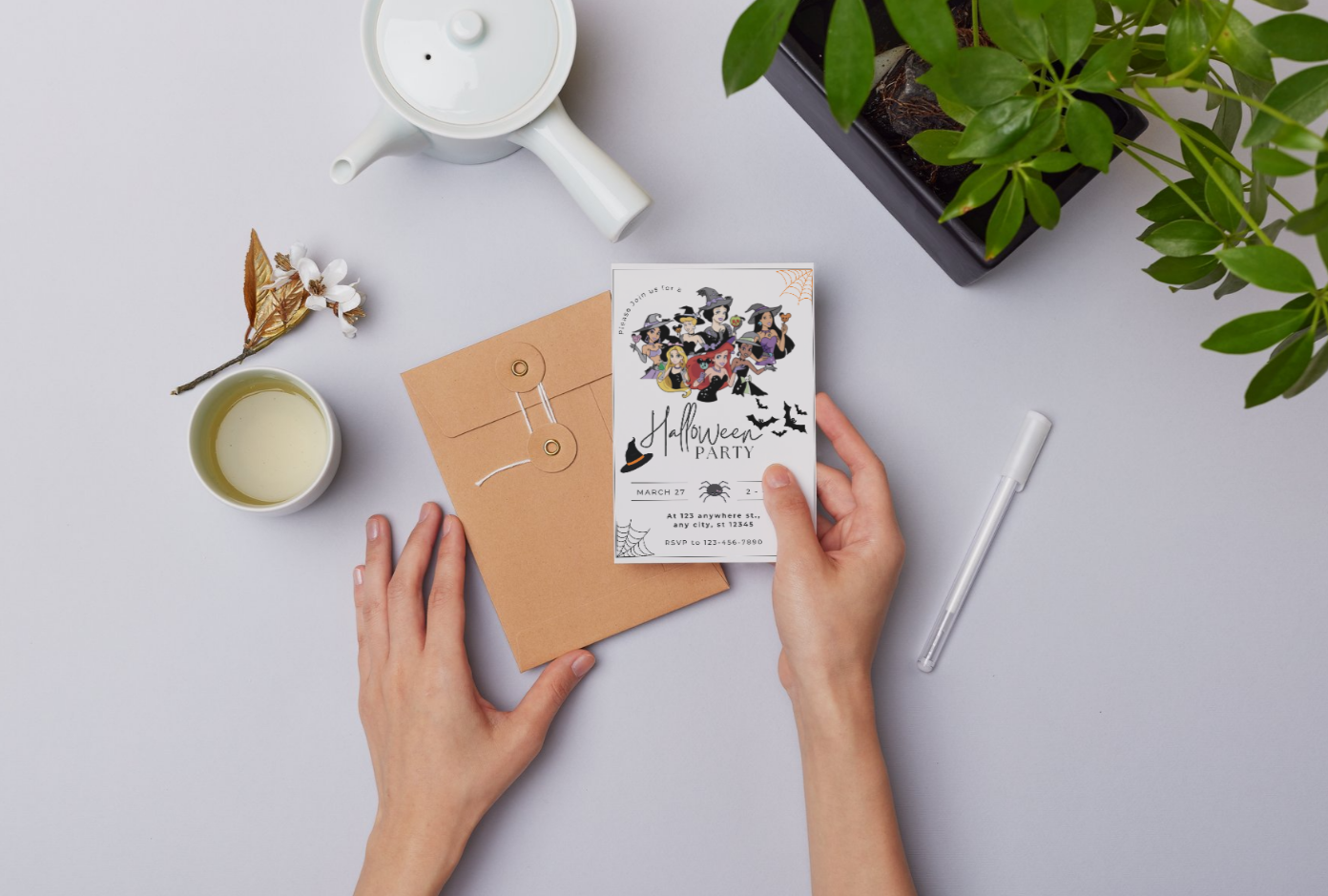 Editable Halloween Party Invitation | Cute Witch & Magic Theme | Canva Template | Instant Download