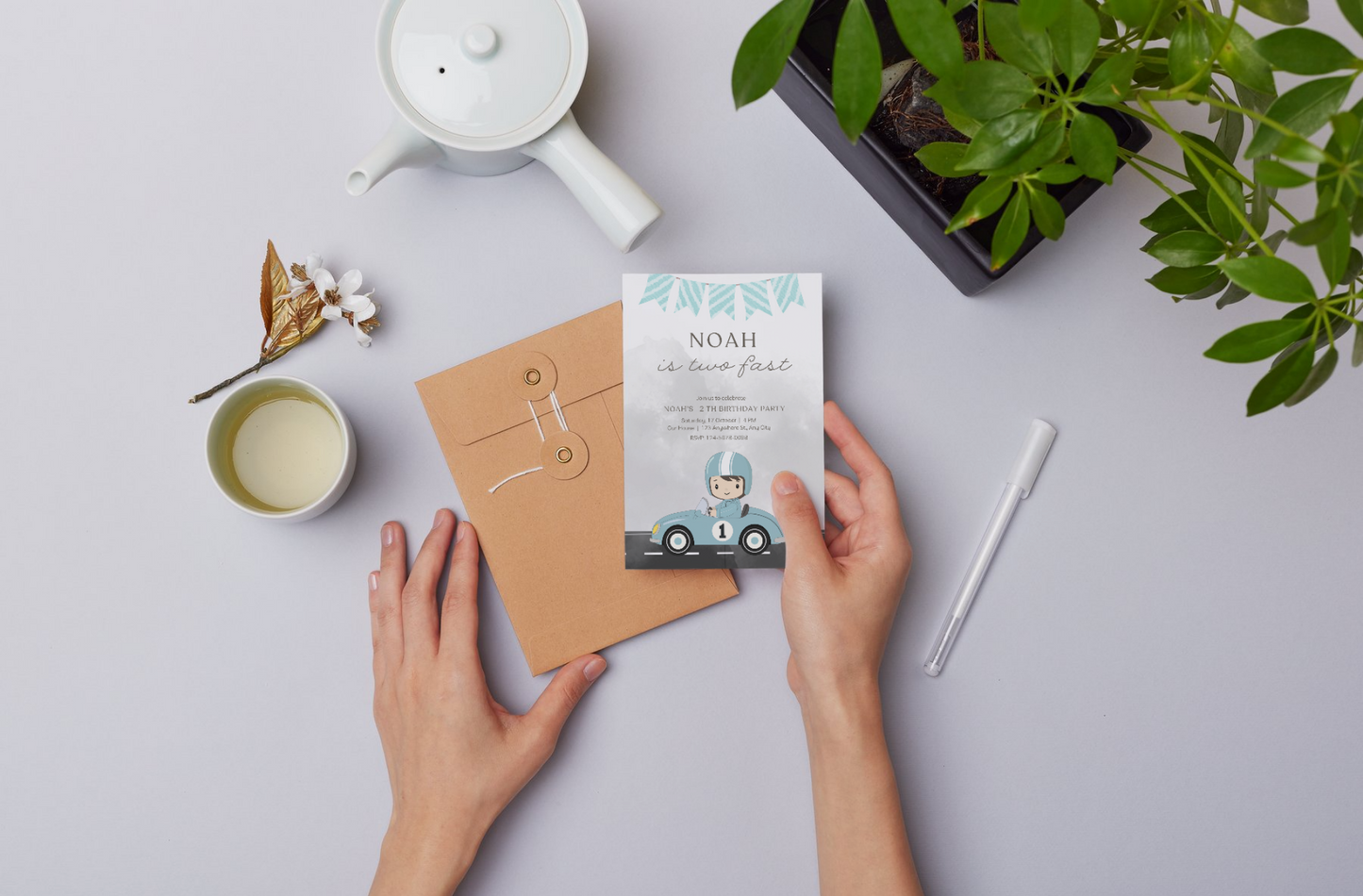 Racing Birthday Invitation | Two Fast | Blue Car | Editable and Personalized | 2-Year-Old Boy | Printable PDF/JPG