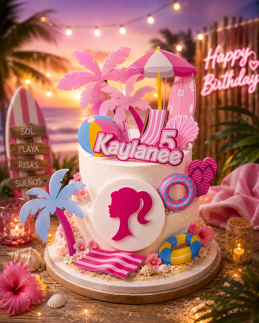 Personalized Barbie Beach Cake Topper Set – 10 Pieces – featured product image by Hello Craft by KGF