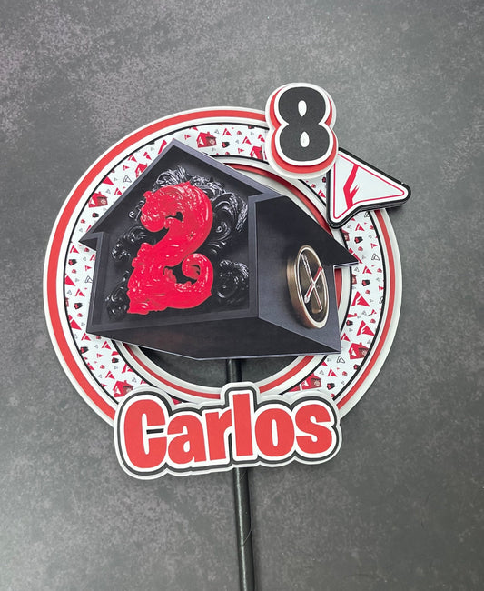 Reality House Style 3D Cake Topper – Casa Roja – Nombre y Edad Personalizados – Urban Theme Birthday Decoration