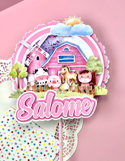 Personalized and Farm Animals Cake Topper with Name | Barnyard Birthday Party Decoration | Custom Farm Theme Kids Party Supplies