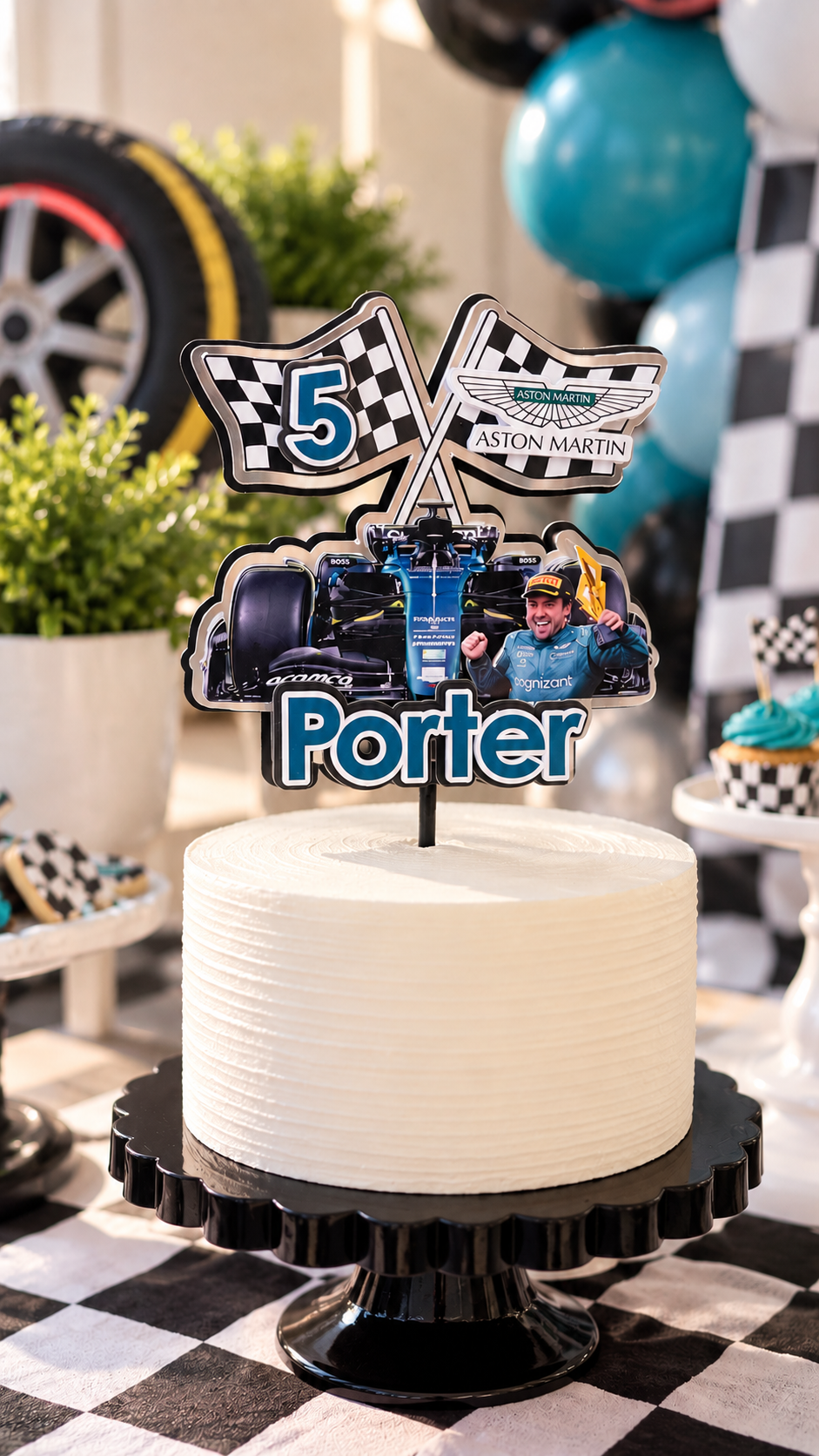 Personalized Aston Martin F1 Racing Cake Topper – Custom Name & Age