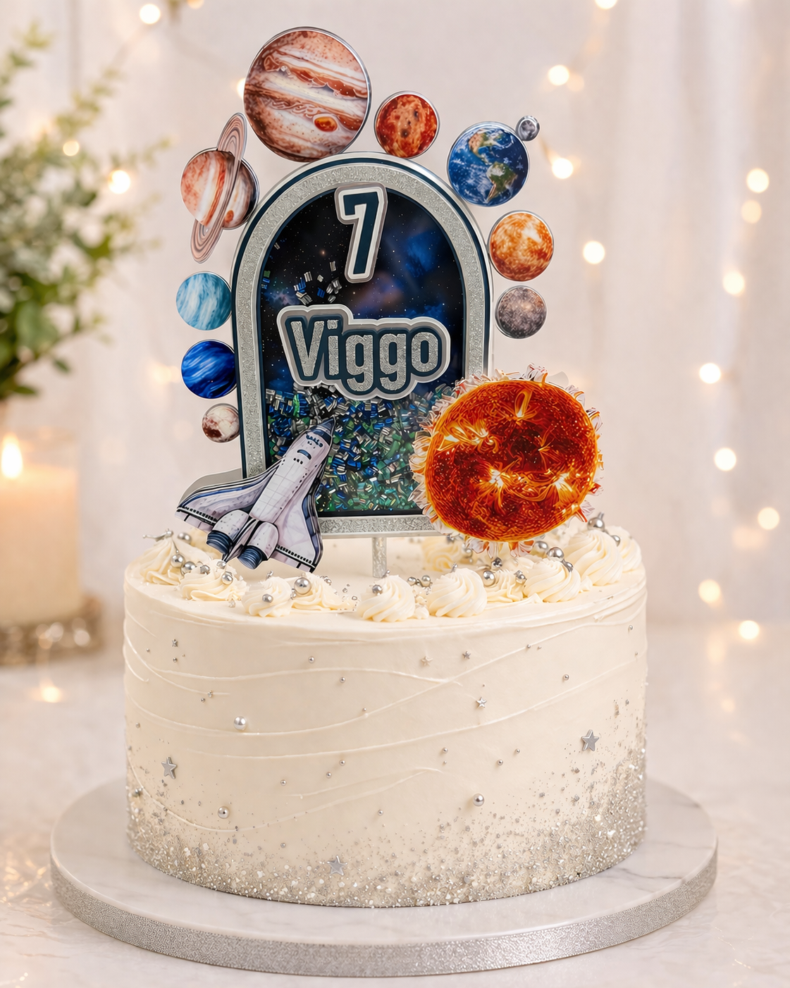 Space Cake Topper Personalized | Solar System Birthday | Custom Name & Age | Astronaut Rocket Theme | Boys Birthday Decor
