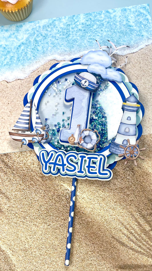 Título para Etsy / Instagram:
Nautical Birthday Topper | Personalized Sailor Theme Cake Decoration | First Birthday Boy | Ocean Party Decor | Custom Name Topper