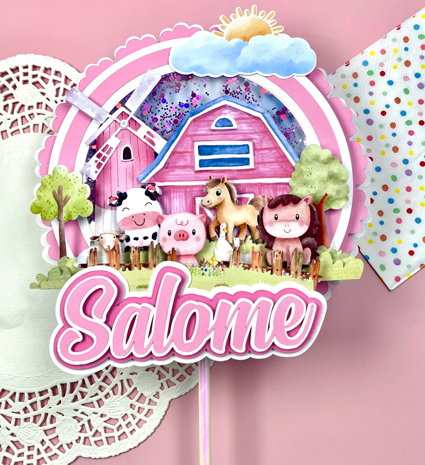 Personalized and Farm Animals Cake Topper with Name | Barnyard Birthday Party Decoration | Custom Farm Theme Kids Party Supplies