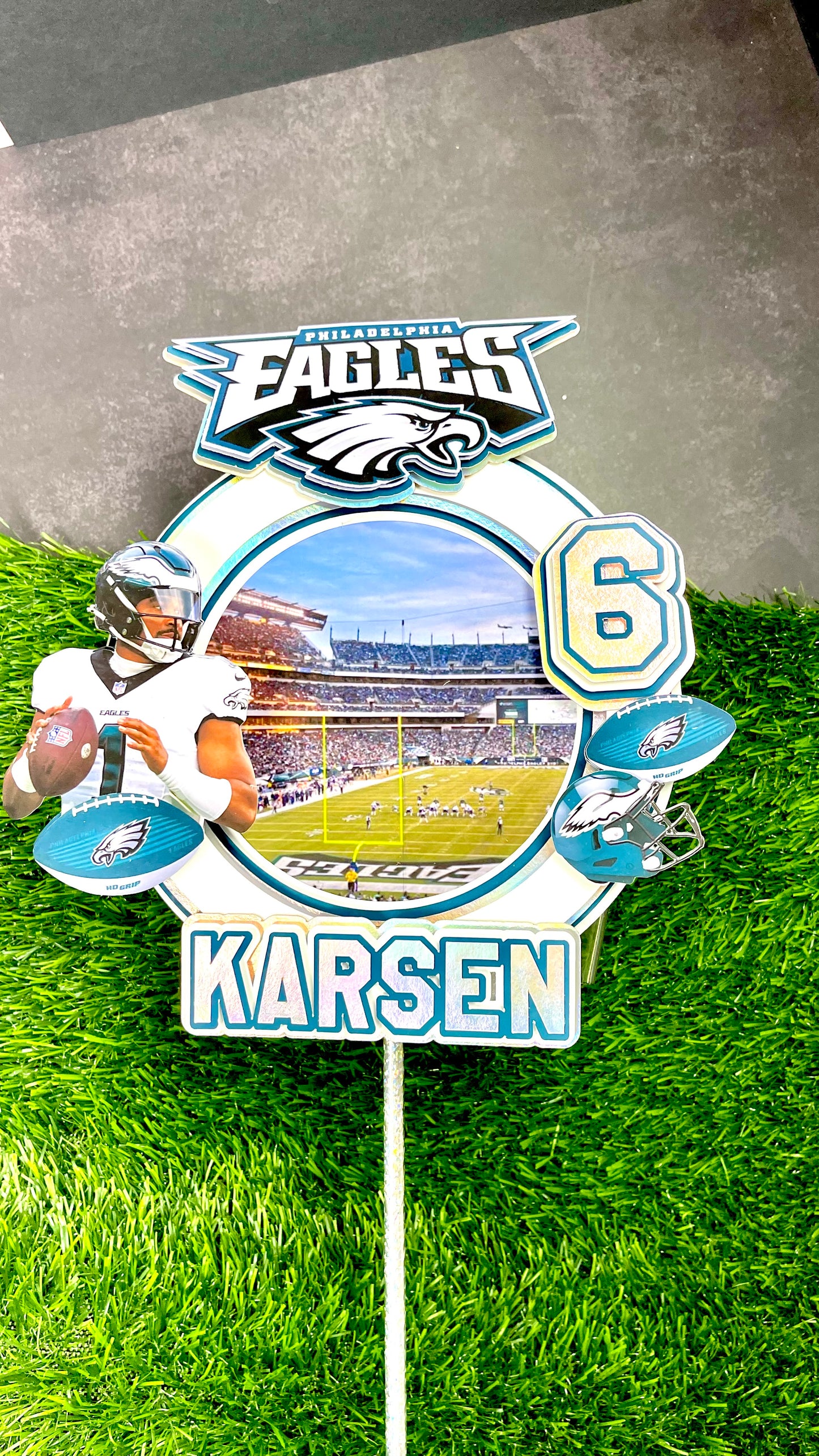 Eagles Personalized Philadelphia Eagles Football Cake Topper – Custom Name & Age – NFL Birthday Party Decoration