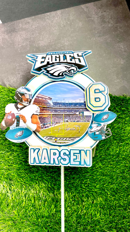 Eagles Personalized Philadelphia Eagles Football Cake Topper – Custom Name & Age – NFL Birthday Party Decoration