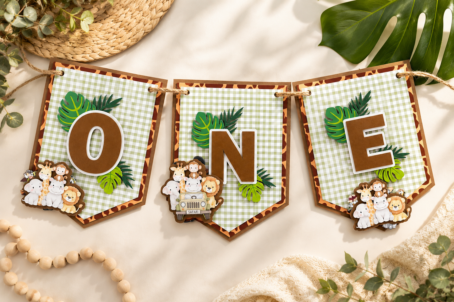 Personalized Safari High Chair Banner | Jungle First Birthday Banner | Cake Smash Decoration