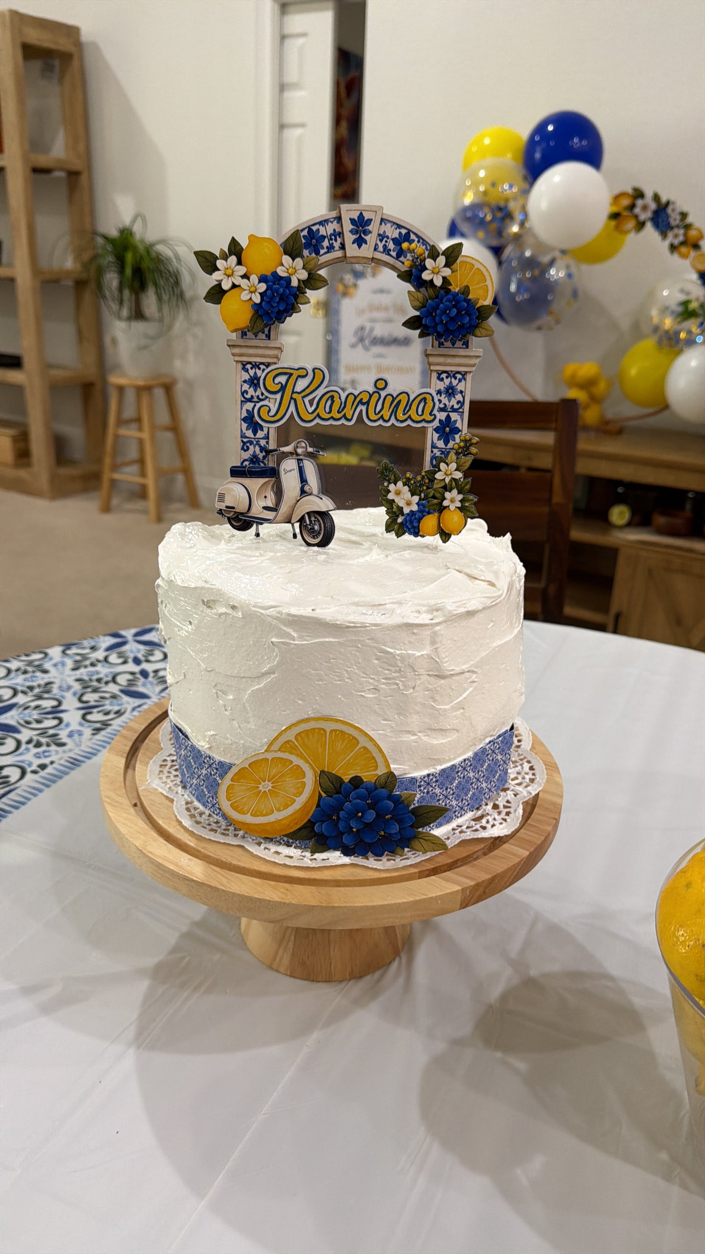 Mediterranean Lemon Birthday Cake Topper | Italian Lemon Party Decorations | Blue Tile Citrus Cake Topper | Personalized Lemon Birthday Decor