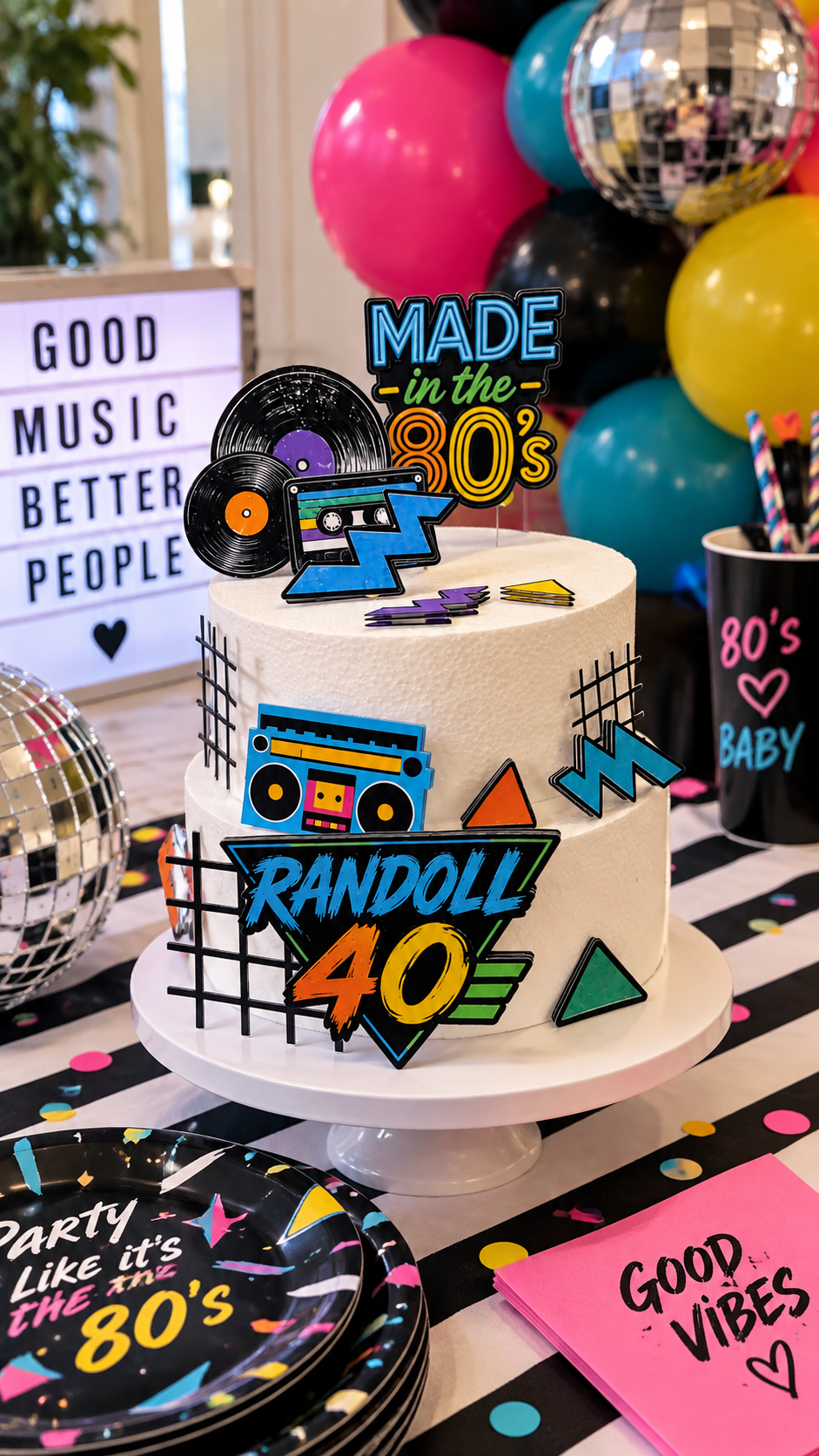 Personalized 80s Cake Decorations – Custom Name & Age