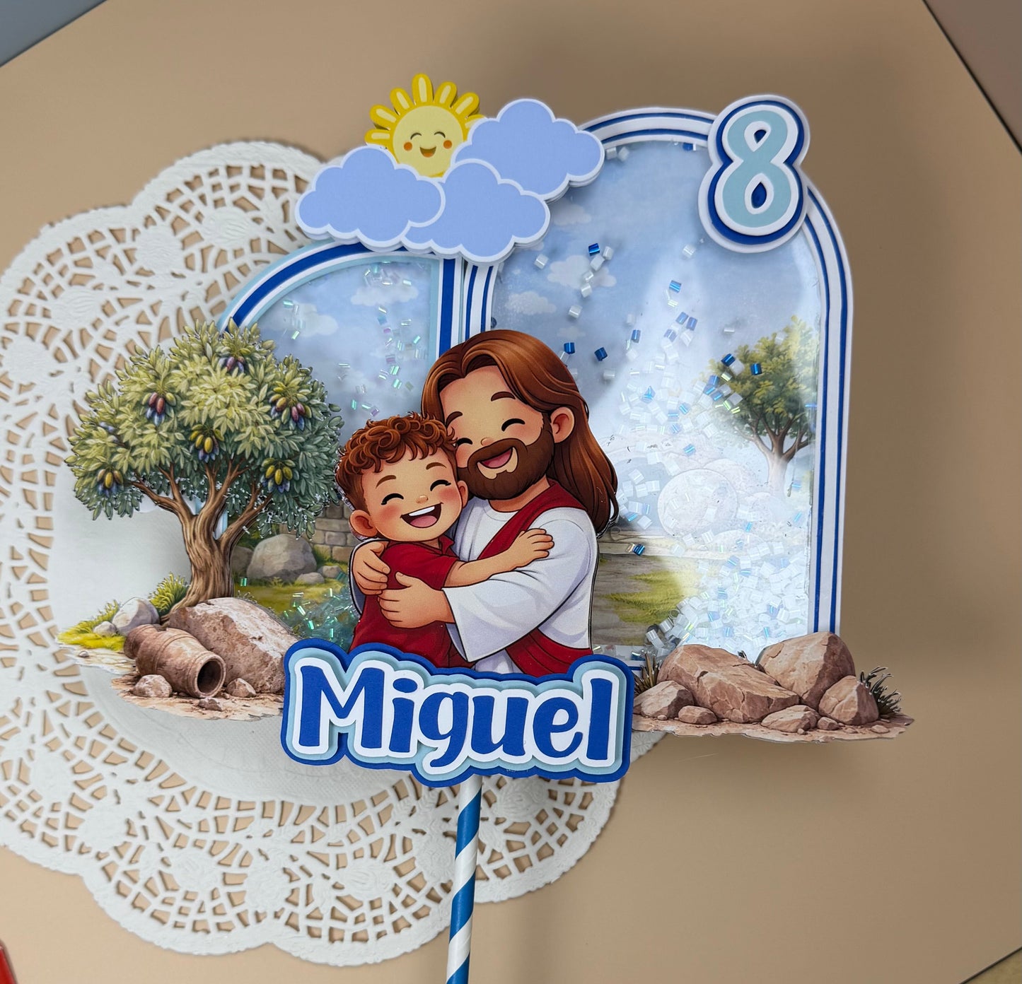 Jesus Birthday Cake Topper for Boys – Personalized Name & Age | Christian Party Decoration