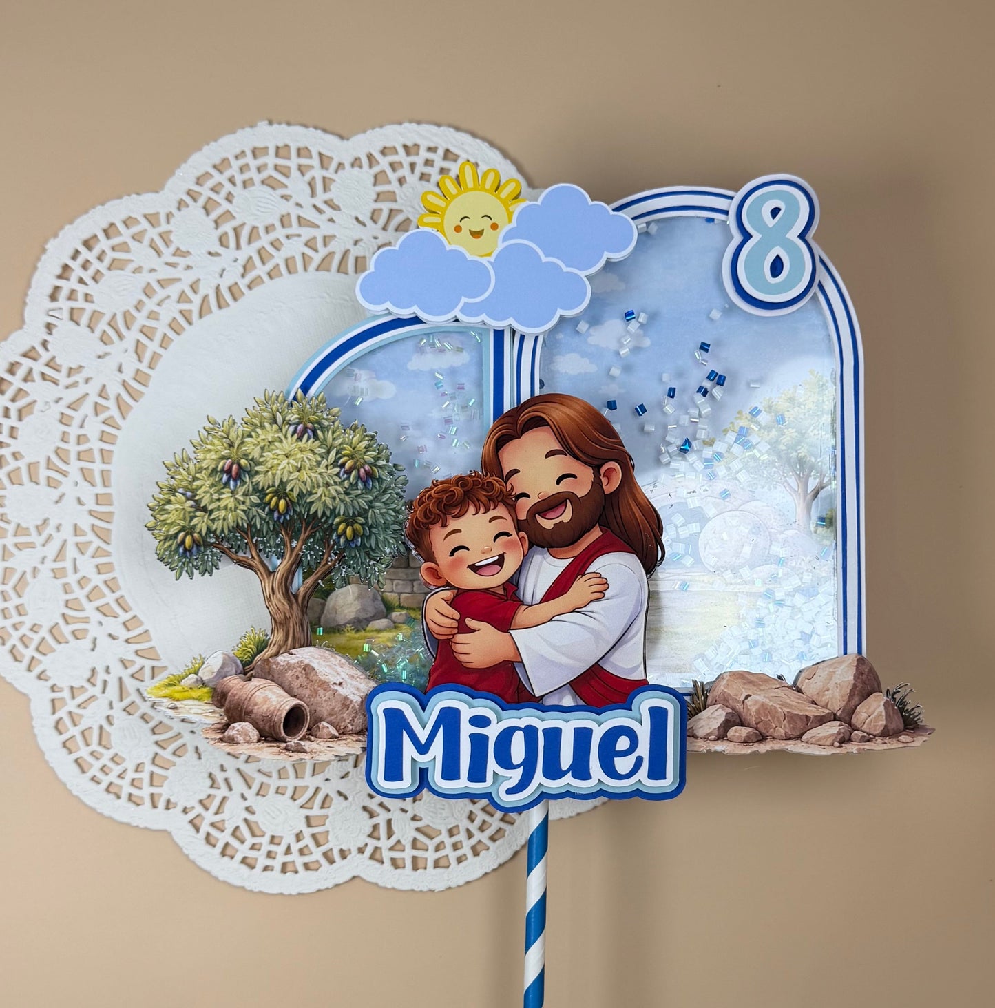 Jesus Birthday Cake Topper for Boys – Personalized Name & Age | Christian Party Decoration