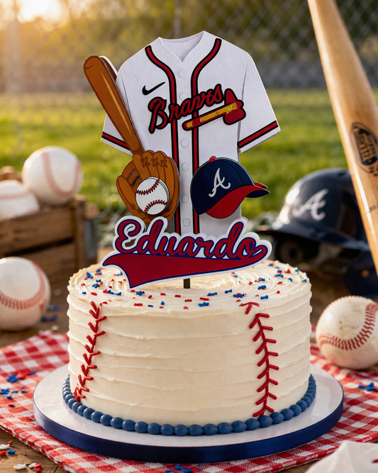 Custom Baseball Cake Topper with Name | Atlanta Braves Inspired Birthday Decor | Personalized Sports Party Cake Topper