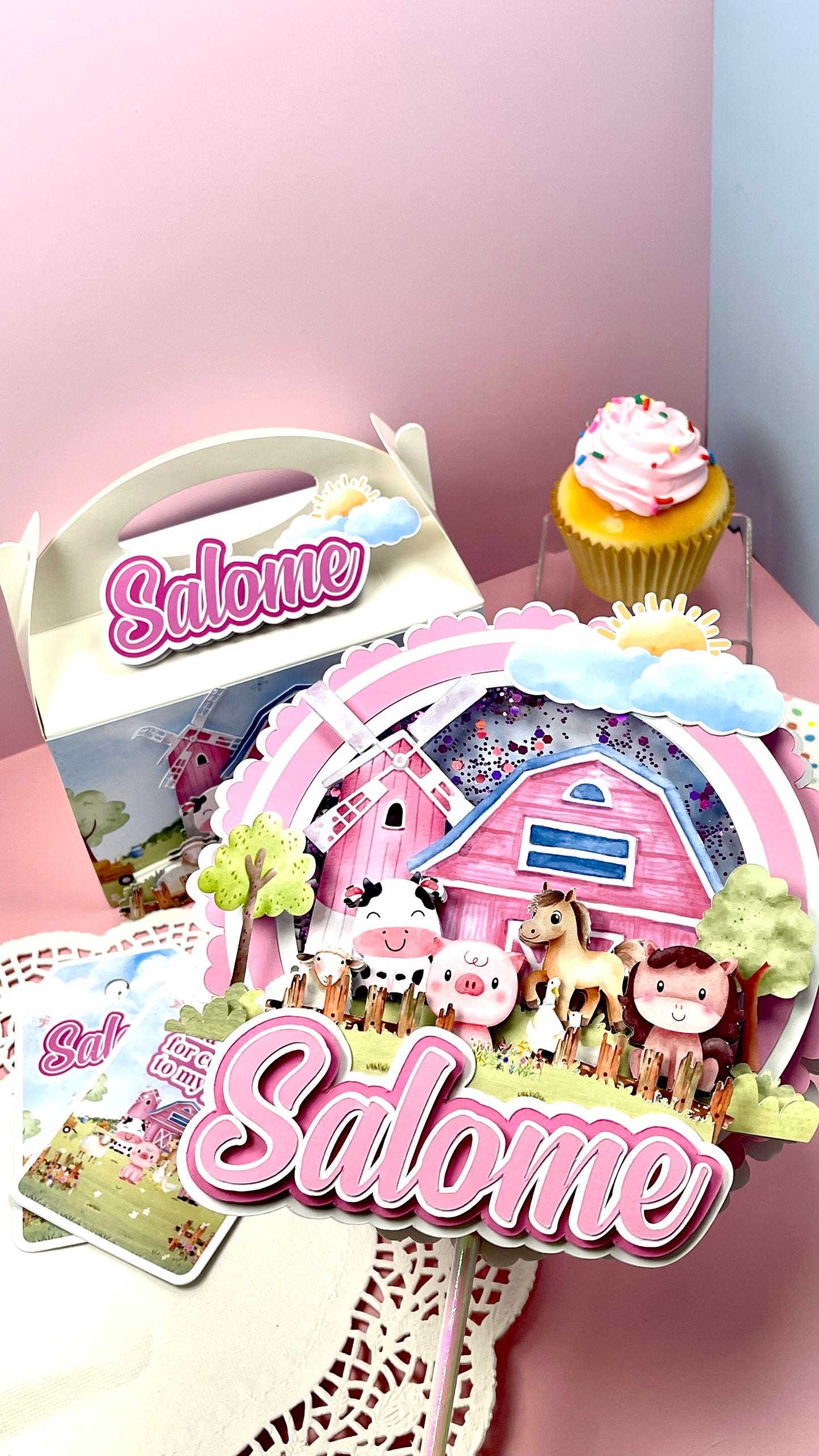 Personalized and Farm Animals Cake Topper with Name | Barnyard Birthday Party Decoration | Custom Farm Theme Kids Party Supplies