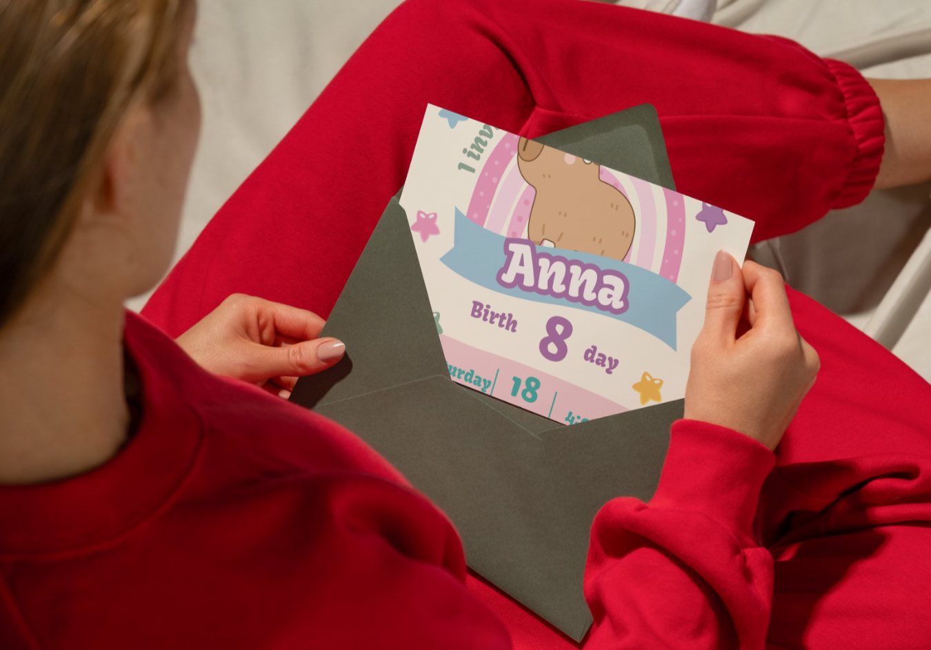 Capybara Birthday Invitation Template | Cute Kawaii Pastel Rainbow Party Invite | Editable Canva Digital Download