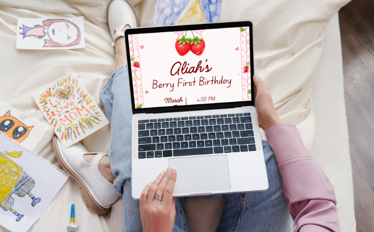 Berry First Birthday Invitation | Strawberry Shortcake Invitation | Pink Strawberry Birthday | Editable Template