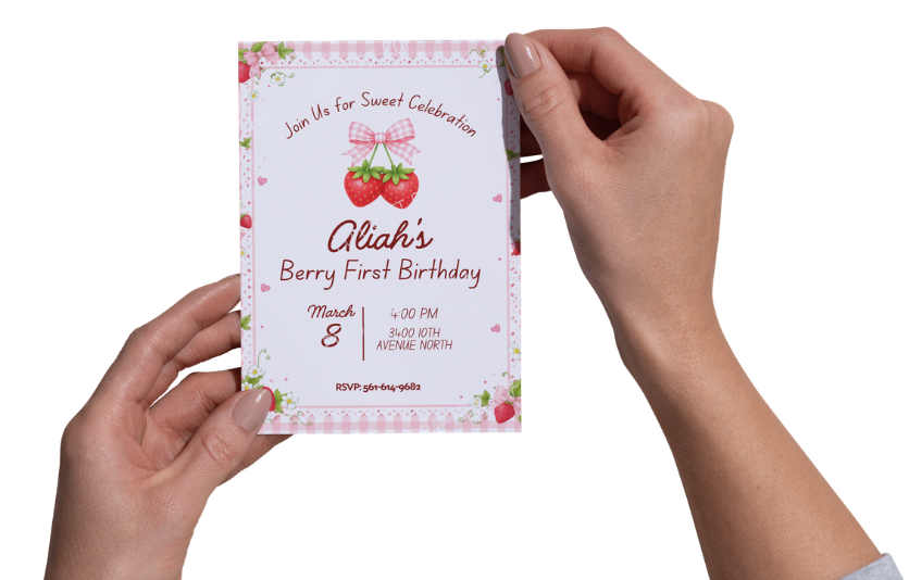 Berry First Birthday Invitation | Strawberry Shortcake Invitation | Pink Strawberry Birthday | Editable Template