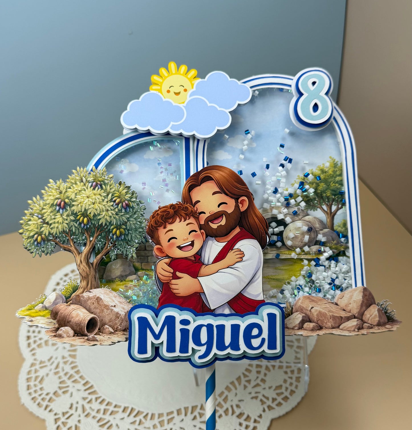 Jesus Birthday Cake Topper for Boys – Personalized Name & Age | Christian Party Decoration