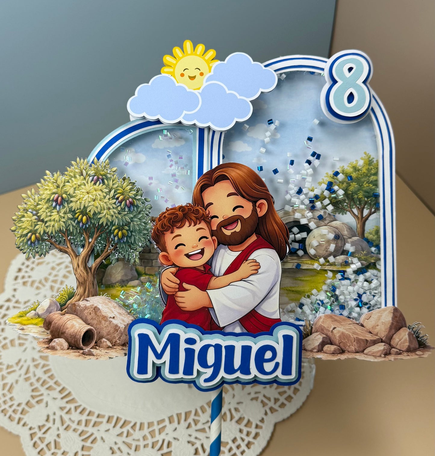 Jesus Birthday Cake Topper for Boys – Personalized Name & Age | Christian Party Decoration