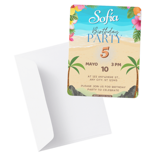 Editable Tropical Beach Birthday Invitation Template | Canva Invitation | Kids Summer Birthday | Instant Download