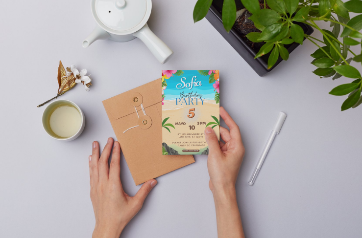 Editable Tropical Beach Birthday Invitation Template | Canva Invitation | Kids Summer Birthday | Instant Download