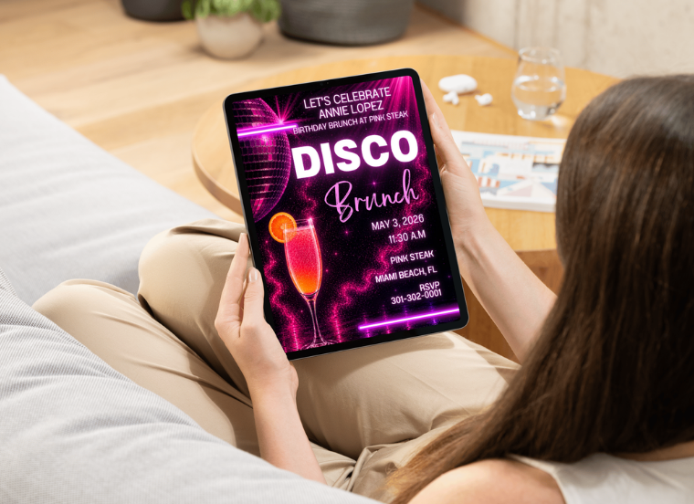 Disco Brunch Birthday Invitation | Pink Disco Party Invitation | Disco Birthday Brunch | Editable Canva Template | Instant Download