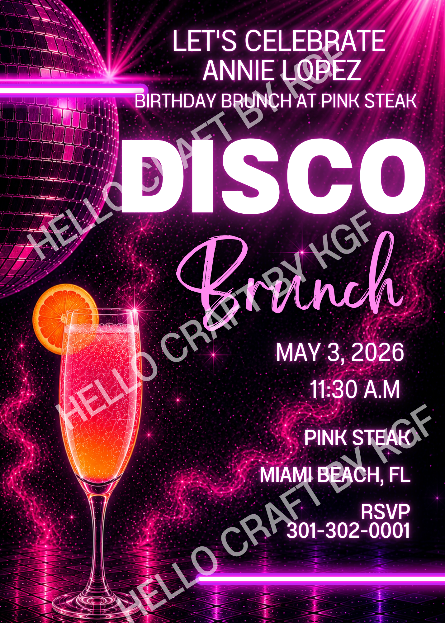 Disco Brunch Birthday Invitation | Pink Disco Party Invitation | Disco Birthday Brunch | Editable Canva Template | Instant Download
