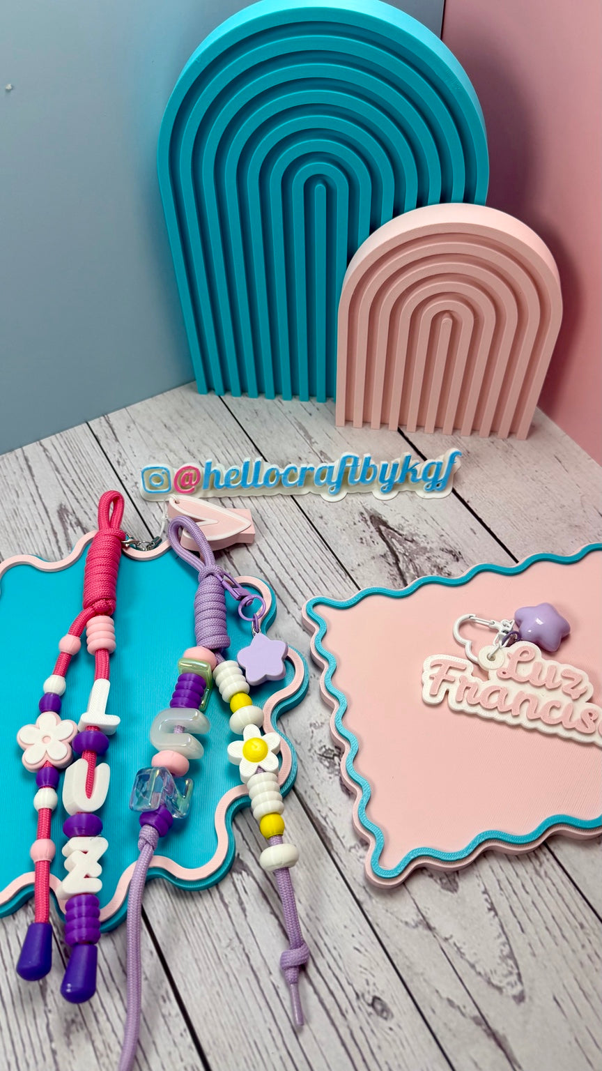 Collection of personalized 3D keychains and bag charms