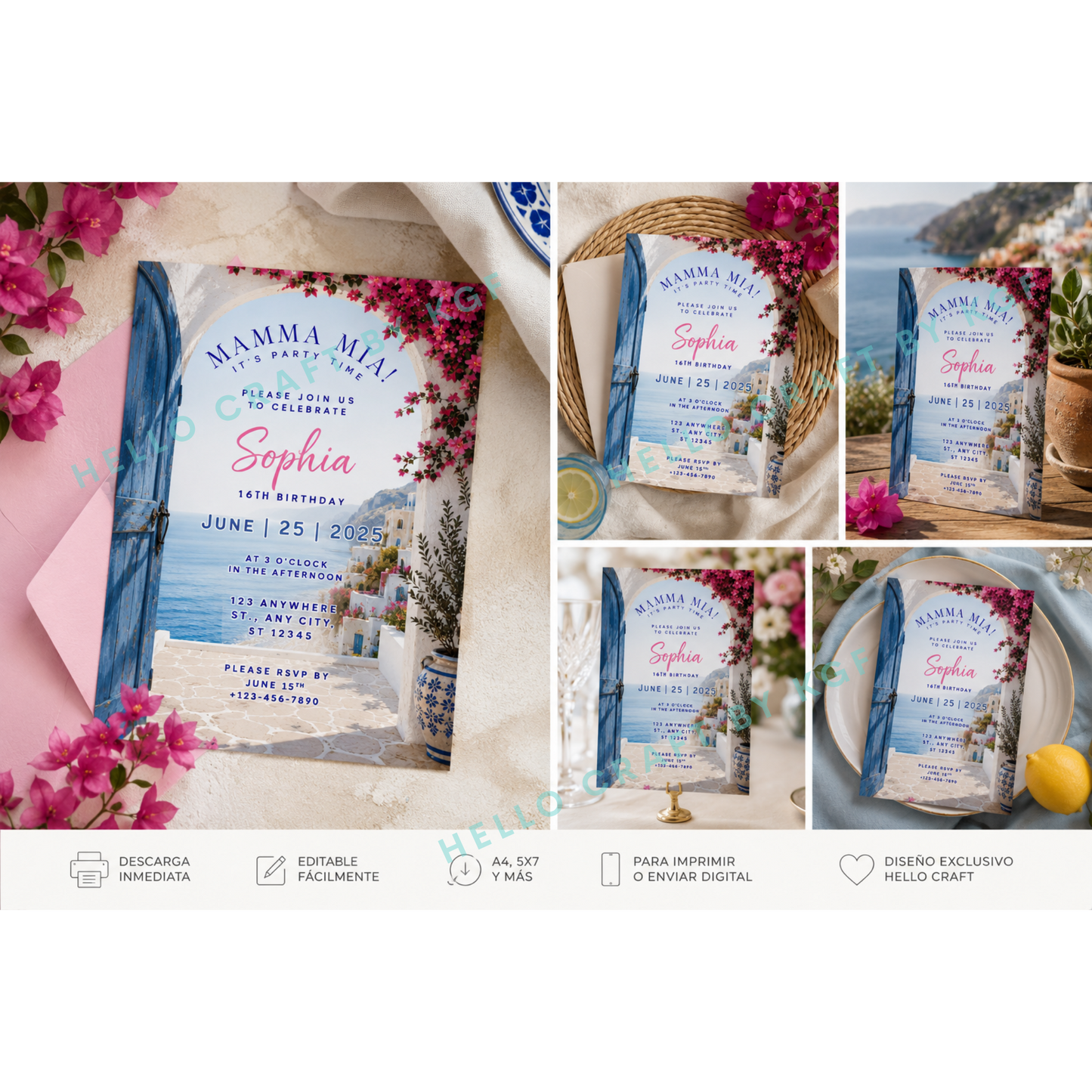 Mediterranean Birthday Invitation | European Summer Party Invite | Santorini Inspired Birthday | Blue & White Invitation | Editable Template