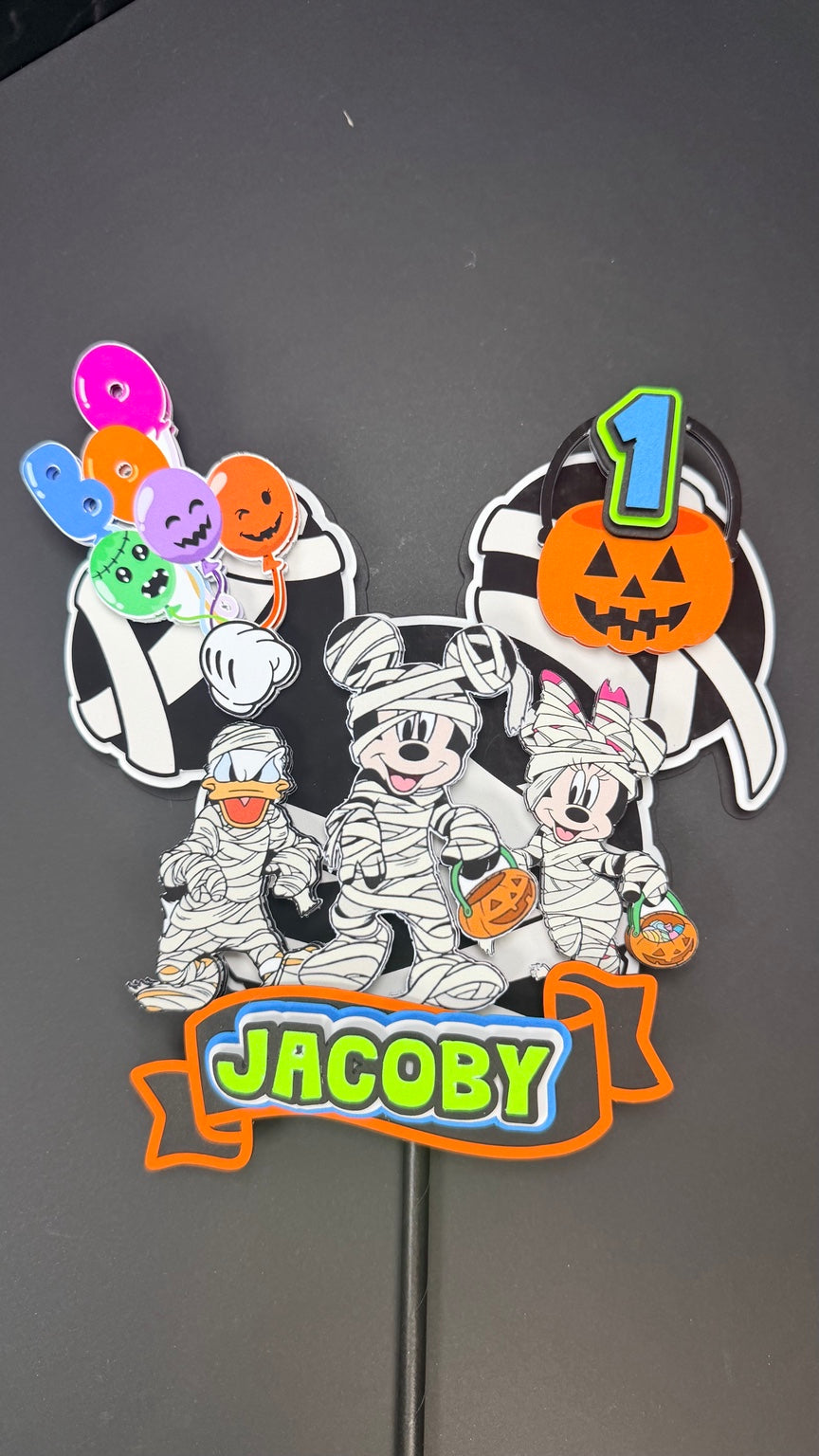Personalized Halloween birthday cake topper close up
