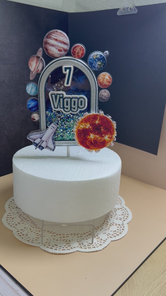 Space Cake Topper Personalized | Solar System Birthday | Custom Name & Age | Astronaut Rocket Theme | Boys Birthday Decor