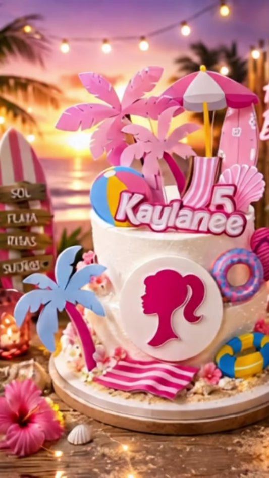 Barbie Beach Cake Topper Set – Personalized Birthday Decoration
