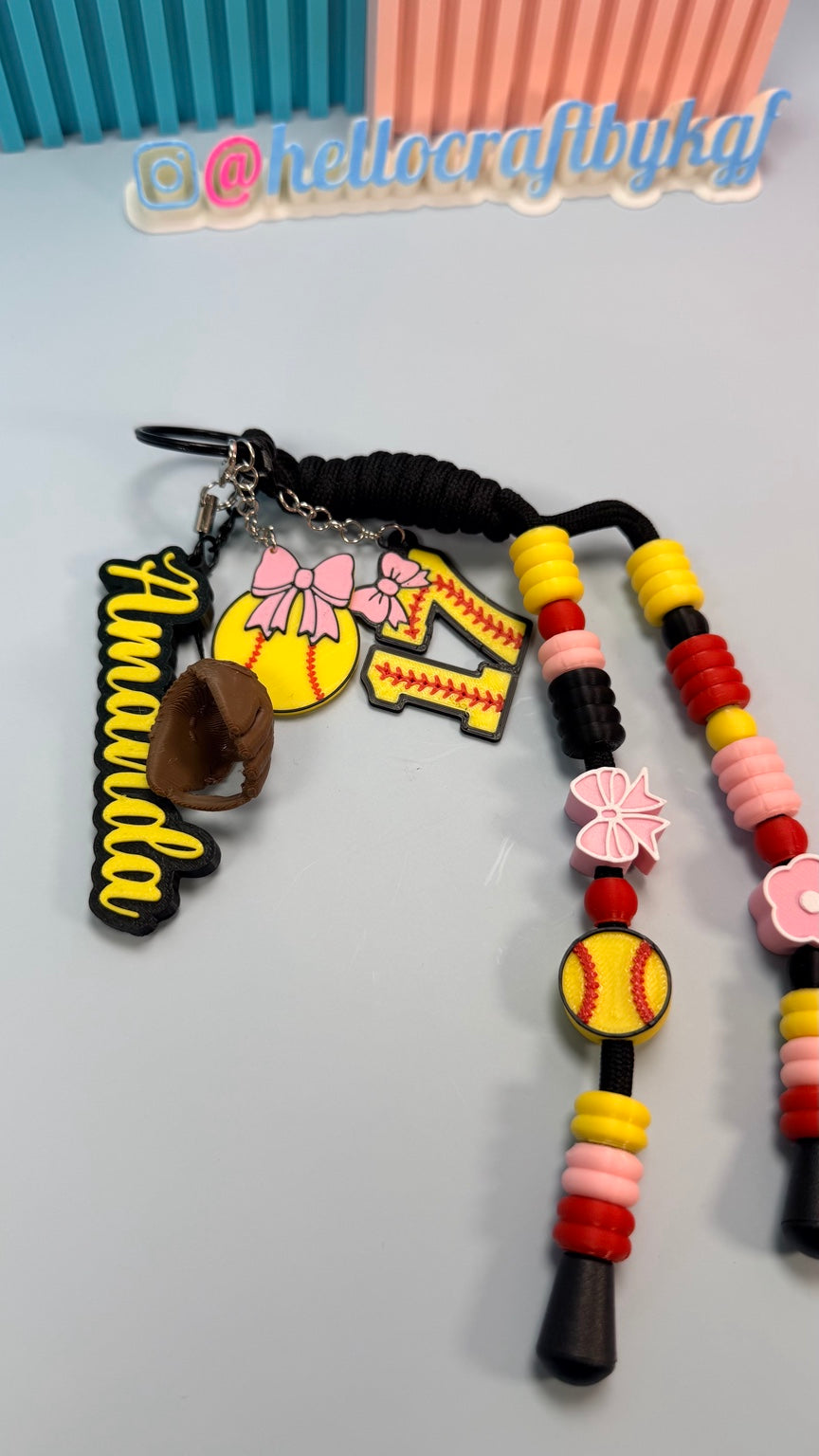 Personalized softball backpack tag with name Amanda and number 17
